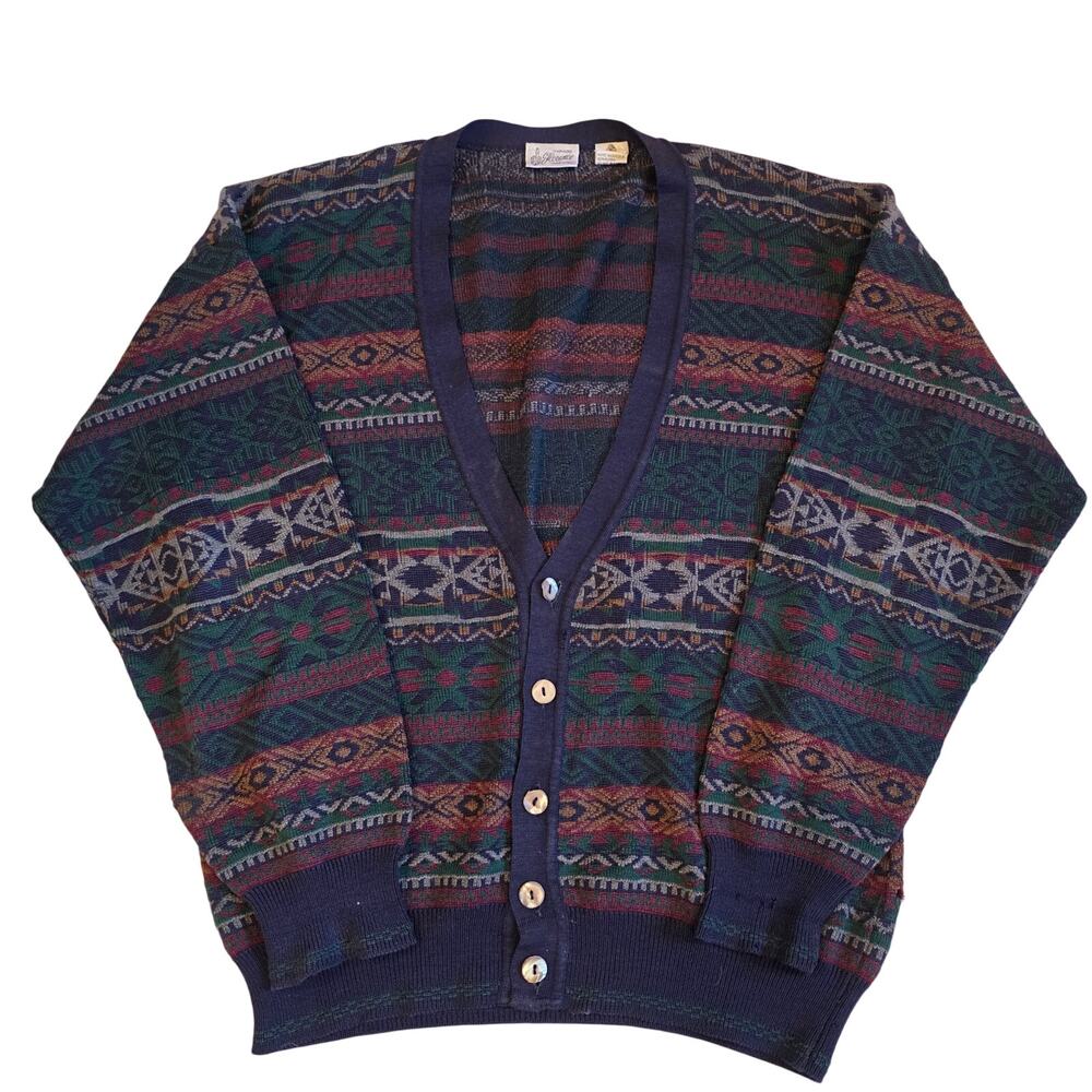 Vintage Magnificio Florence Italy Virgin Wool‎ Geometric Cardigan Sweater Men M